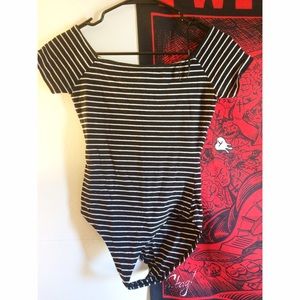 Striped Off The Shoulder Body Suit