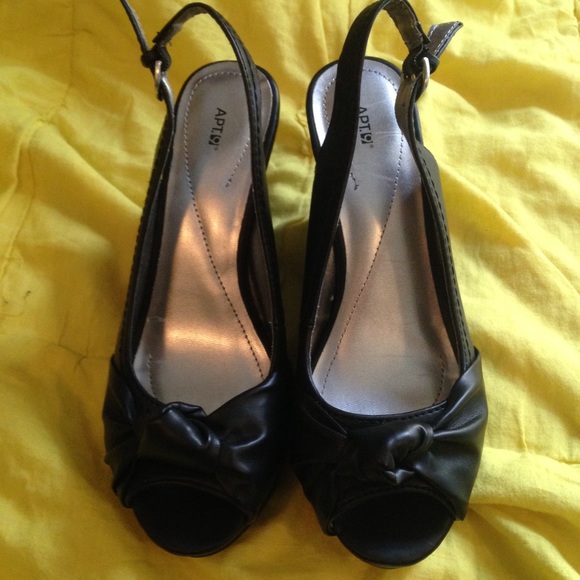 Black Apt. 9 Open Toe Wedge Heels