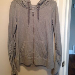 Grey/grey stripe reversible hoodie.