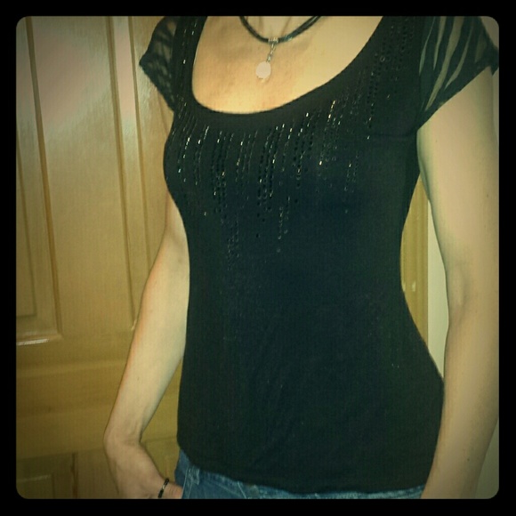Cache Tops - Cache sparkle blouse with zebra accent