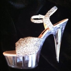 Vintage Disco Silver Glitter Platform Sandals