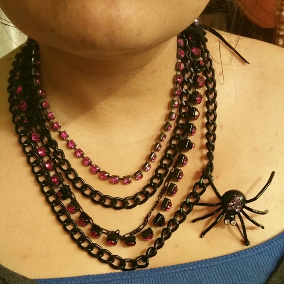 Betsey Johnson necklace with flowers and spiders