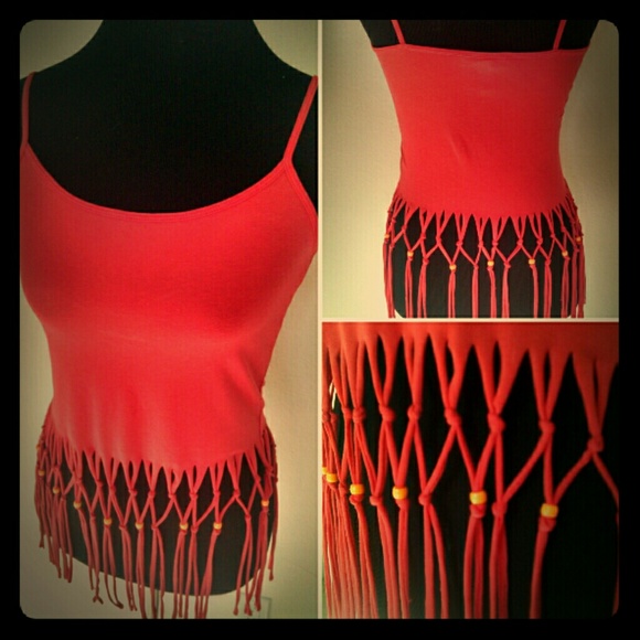 Custom coral fringe tank top