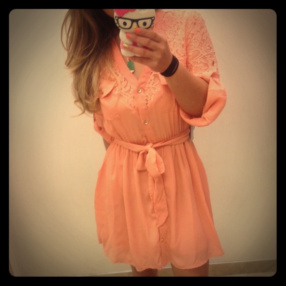 Light orange chiffon long sleeve dress