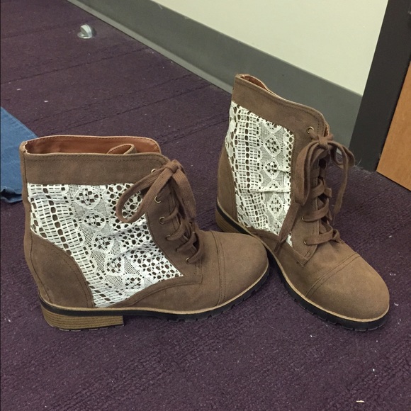 Lace Boots with built in wedge