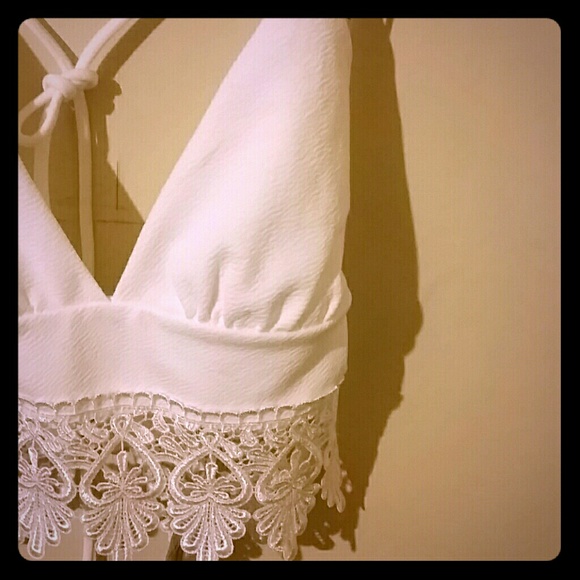 White halter tie top with lace bottom detailing