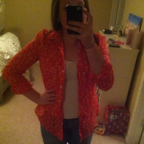 Red Button-Up Old Navy Anchor Top - Picture 2 of 2