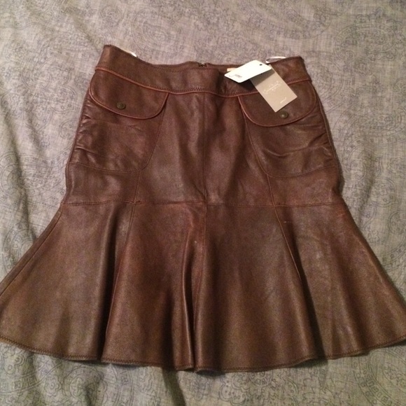 Anthropologie via June brown leather skirt