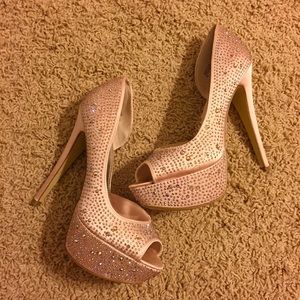 ON HOLD • Bakers blush satin sparkly peeptoe pumps