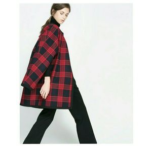 Zara red checked studio cape