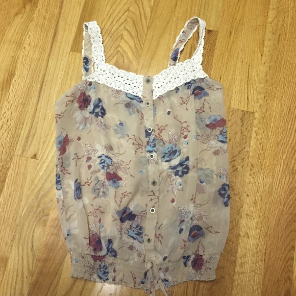 Cute button down top with crochet straps