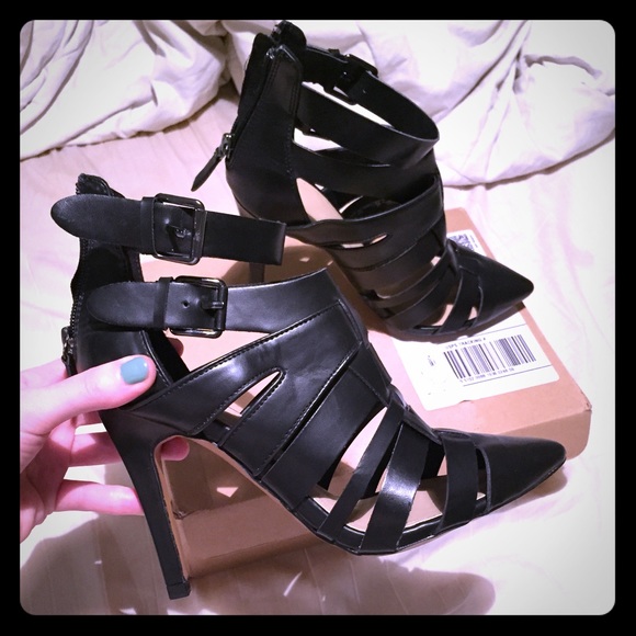 Zara black leather caged heels!