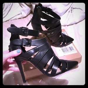 Zara black leather caged heels!