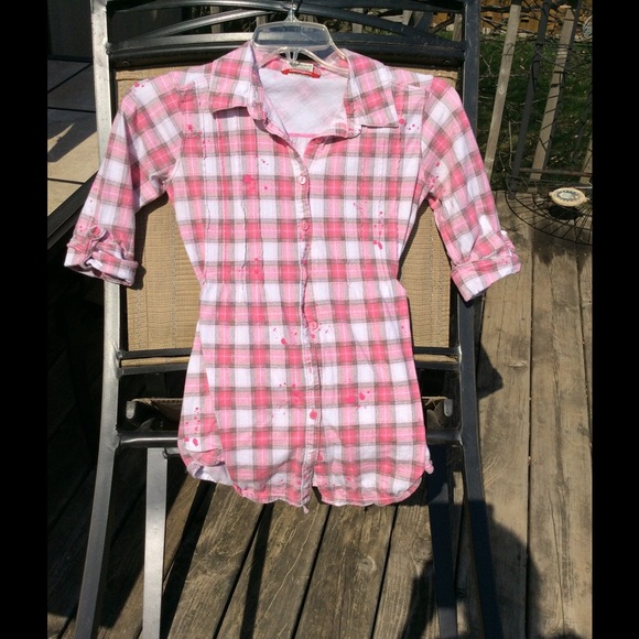 Paint splatter plaid shirt