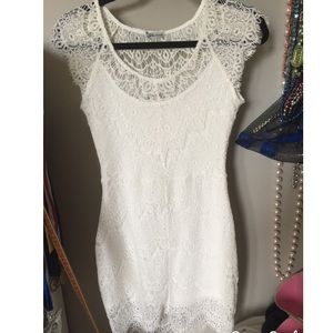 White lace body con dress