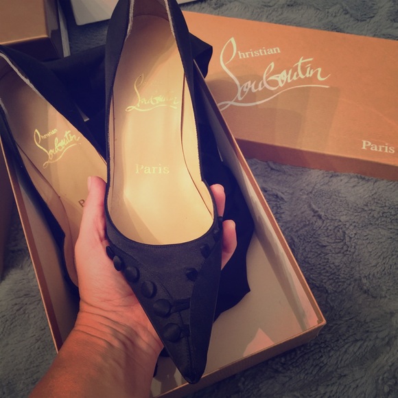 Gorgeous black satin louboutin heals