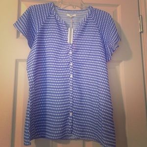 Cute purple and white polkadot spring blouse