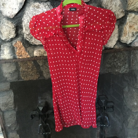 Red chiffon top with white polka dots - Picture 2 of 3