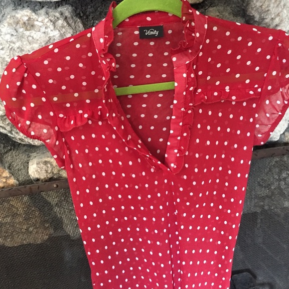 Red chiffon top with white polka dots - Picture 3 of 3