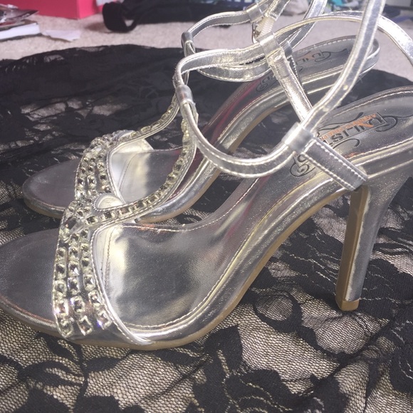 Silver jeweled heels