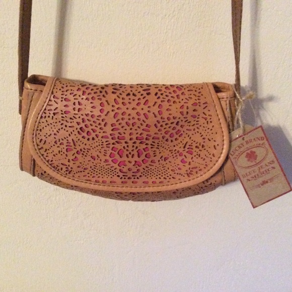 Lucky Brand Handbags - Lucky Brand Leather Tan/ Pink Cross Body Bag