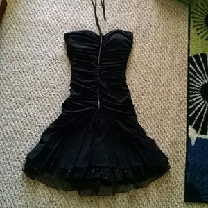 Black halter dress with silver down center