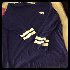 VS PINK BLUE CREW COLOR BLOCK SLEEVES