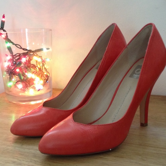 Hot coral leather pumps! Worn once!