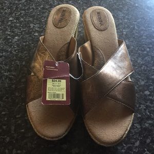 Vintage gold wash women's wedge sandals