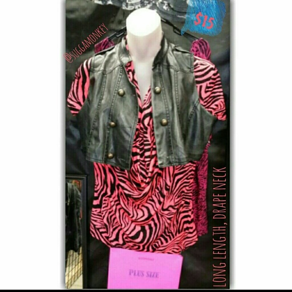 Orange zebra drape neck dressy shirt long!