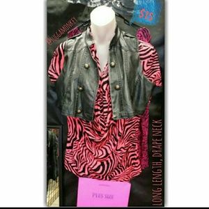 Orange zebra drape neck dressy shirt long!