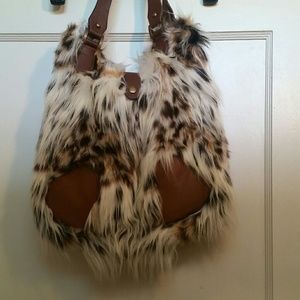 Furry animal print hand bag/purse