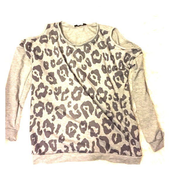 Double Zero Tops - Grey Shoulder-less Cheetah Shirt