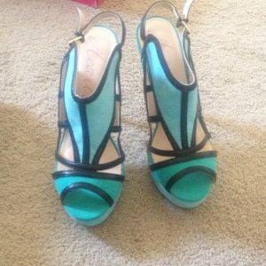 black and Aqua high heels .