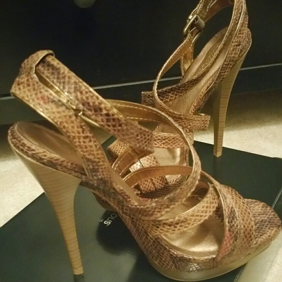 ShoeFabulous Tan Python Strappy Heels - Picture 2 of 3