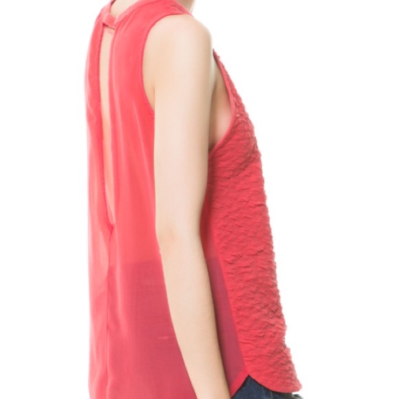 Zara Combined Fabric T-Shirt - Light Red - Picture 4 of 4