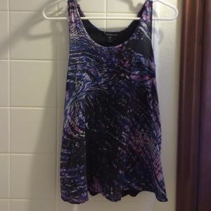 Flowy tank with purple/blue pattern front