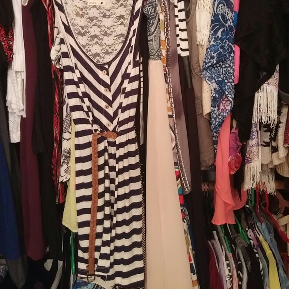 Blue and white striped dress