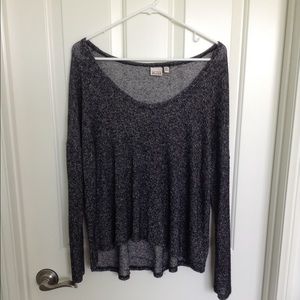Light weight sweater with black and white heather.