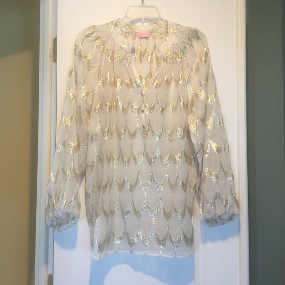 Lilly Pulitzer ivory and gold sheer top