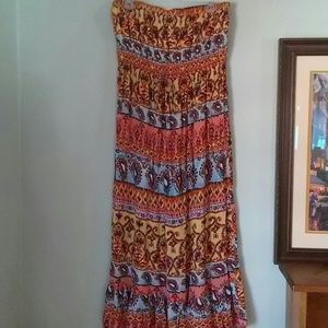 Bright and Bold Pattern Strapless Dress