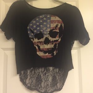 American Flag lace skull shirt