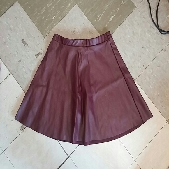 Maroon Leather Skater Skirt