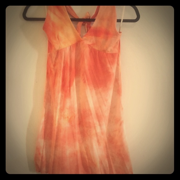 Orange tie-dye, blue/yellow tie-dye and Bebe skirt
