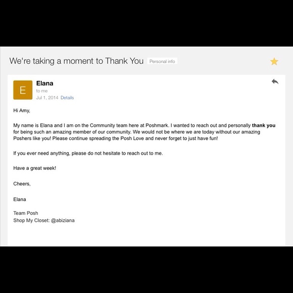 Poshmark trusted seller letter.