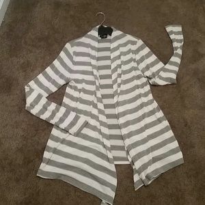 Gray and cream striped cardigan