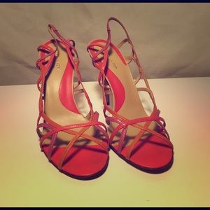 BCBG open toe sling back heels