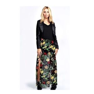 Blake floral chiffon front splits maxi skirt