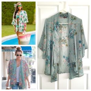 Teal Floral Throw over kimono