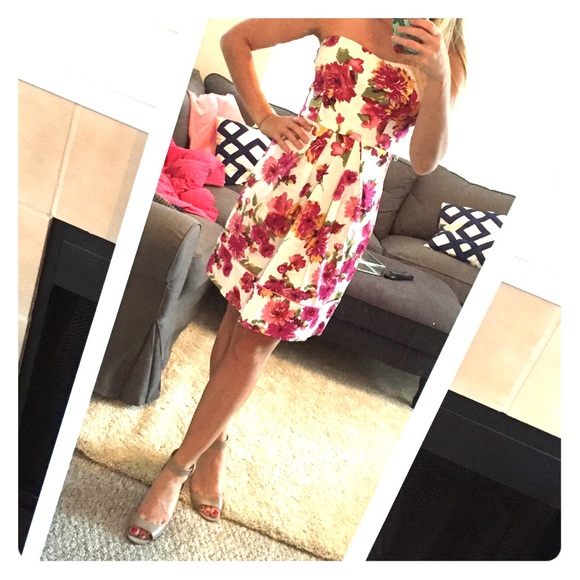 floral side zip strapless dress - Picture 1 of 4